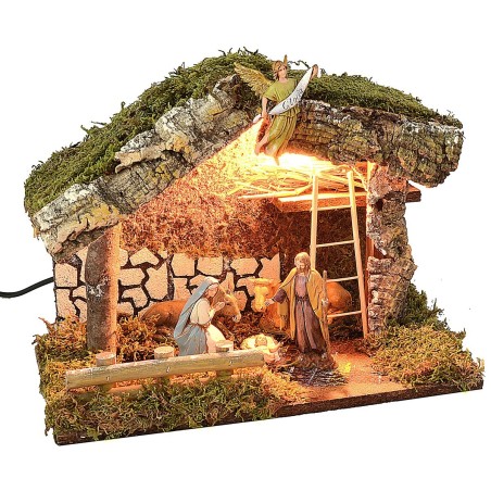 Capanna con luce completa di Natività serie 10 cm Landi