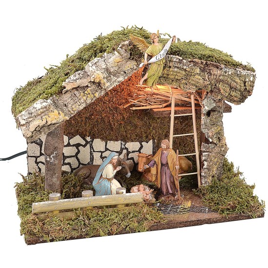 Capanna con luce completa di Natività serie 10 cm Landi