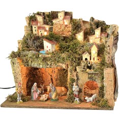 Illuminated nativity scene cm 45x30x37,5 h complete with statues series