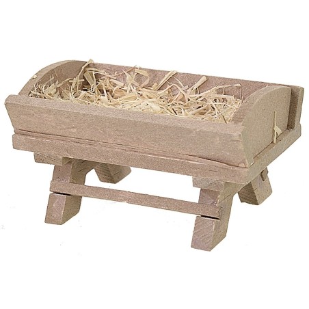 Cuna de madera con paja de 5x3,5x2 cm de altura Mundo Pesebres.