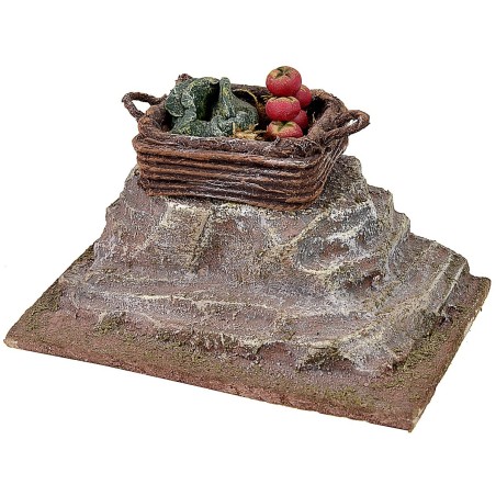 Piedra con caja de verduras cm 10,5x6x5,5 h Mundo Pesebres