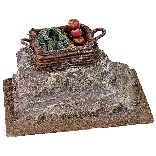 Piedra con caja de verduras cm 10,5x6x5,5 h Mundo Pesebres