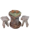 Mesa con 2 taburetes de madera para Belén para estatuas de 6-8