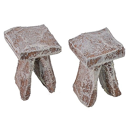 Mesa con 2 taburetes de madera para Belén para estatuas de 6-8 cm.
