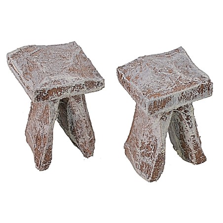 Mesa con 2 taburetes de madera para Belén para estatuas de 6-8 cm.