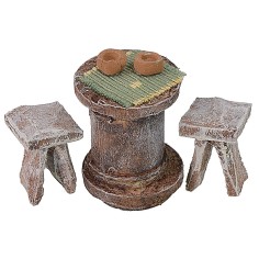 Mesa con 2 taburetes de madera para Belén para estatuas de 6-8 2