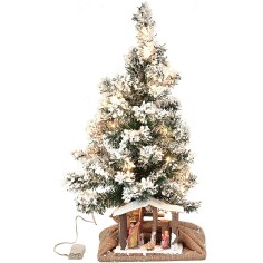Albero di Natale innevato 60 cm con Natività e luci a led a
