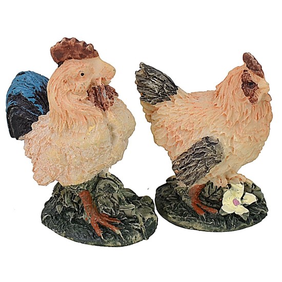 Rooster and hen resin set cm 5x3x6,5 h