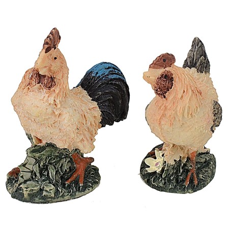 Conjunto de gallo y gallina en resina de 5x3x6,5 cm de altura.