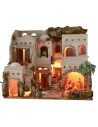 Illuminated Arab nativity scene with functioning fountain