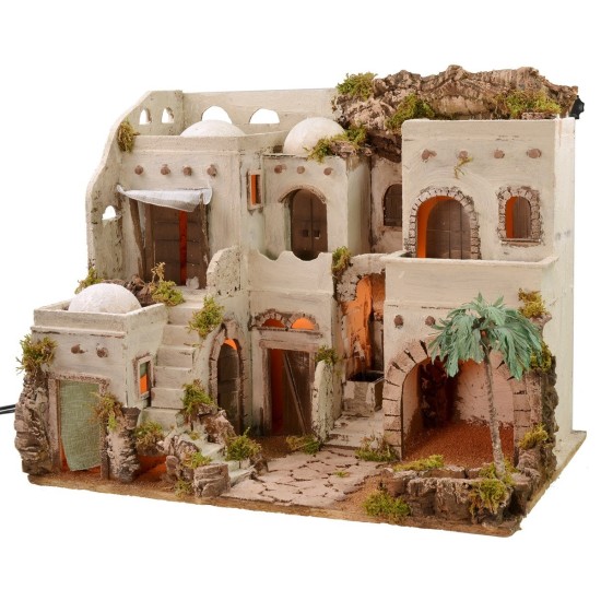 Pueblo árabe iluminado con oasis y fuente cm 62x43x51 h