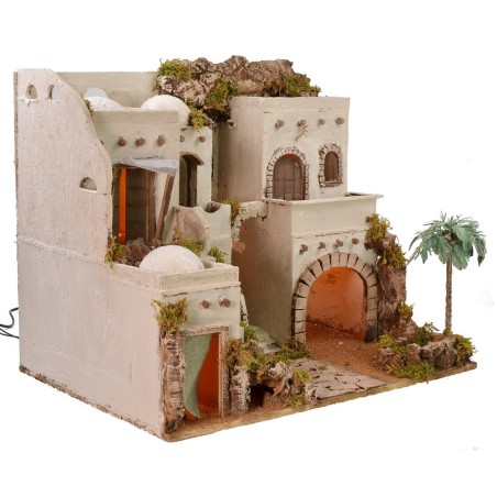 Pueblo árabe iluminado con oasis y fuente de 62x43x51 cm h
