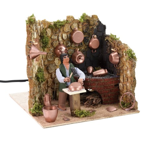 Hojalatero en movimiento 10 cm con efecto fuego cm 18x20x16 h