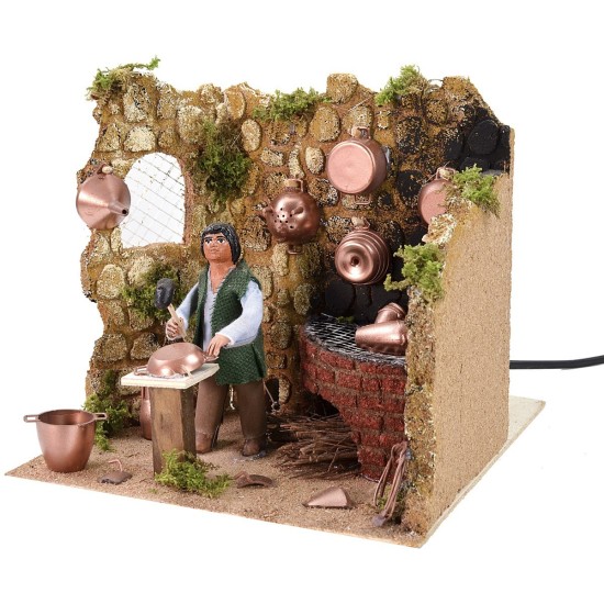 Hojalatero en movimiento 10 cm con efecto fuego cm 18x20x16 h