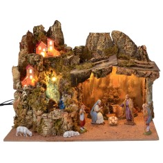 Nativity scene complete with statues with lights and working