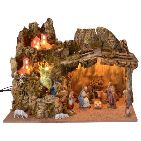 Presepe completo di statue Landi moranduzzo con luci e cascata