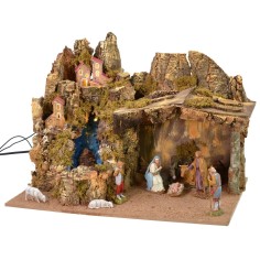 Belén completo con figuras de Landi Moranduzzo con luces y cascada. 2