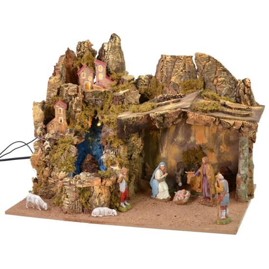 Presepe completo di statue Landi moranduzzo con luci e cascata