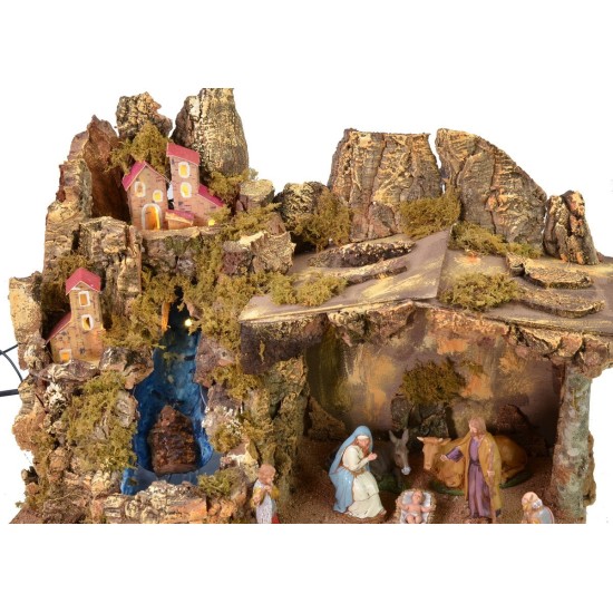 Presepe completo di statue Landi moranduzzo con luci e cascata
