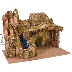 Presepe con paesaggio, luci e cascata funzionante cm 45x30x34 h 2