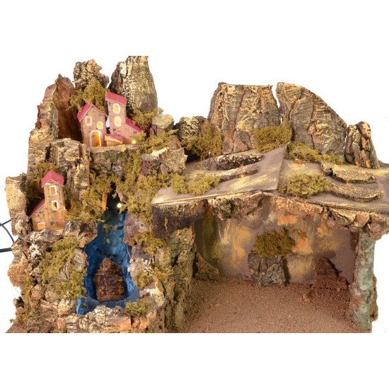Nativity scene with landscape, lights and working waterfall cm