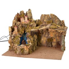 Nativity scene with landscape, lights and working waterfall cm