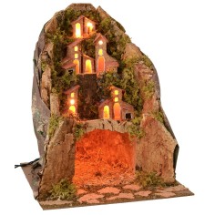 Presepe classico illuminato con grotta cm 25x25x31 h Mondo