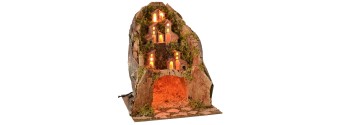 Classic illuminated nativity scene with cave 25x25x31 cm h