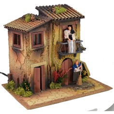 Borgo illuminato per presepe con doppio movimento cm 40x30x35 h
