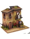 Pueblo iluminado para belén con doble movimiento de 40x30x35 cm