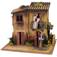 Illuminated village for nativity scene with double movement cm 2