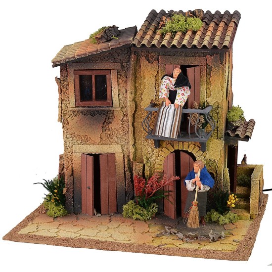 Illuminated village for nativity scene with double movement cm