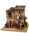 Pueblo iluminado para belén con doble movimiento de 40x30x35 cm