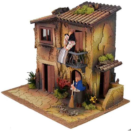 Borgo illuminato per presepe con doppio movimento cm 40x30x35 h