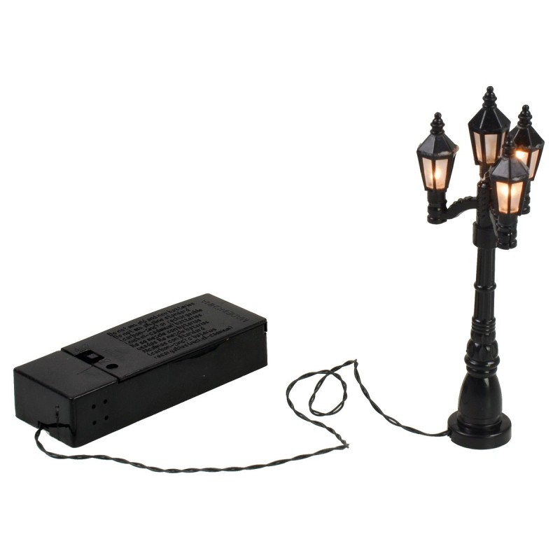 Black battery-powered street lamp with 4 12 cm street lanterns