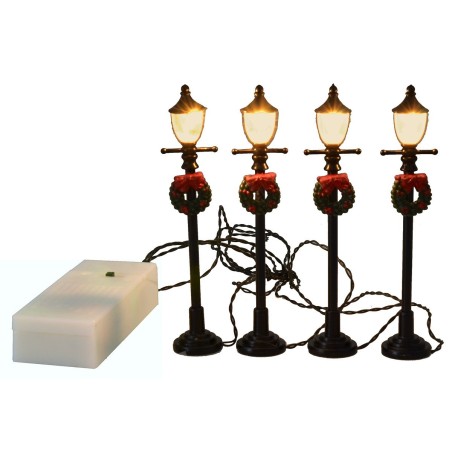 Set of 4 black street lamps with 10 cm battery-operated