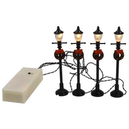 Set 4 lampioni neri con ghirlanda decorativa a batteria cm 10