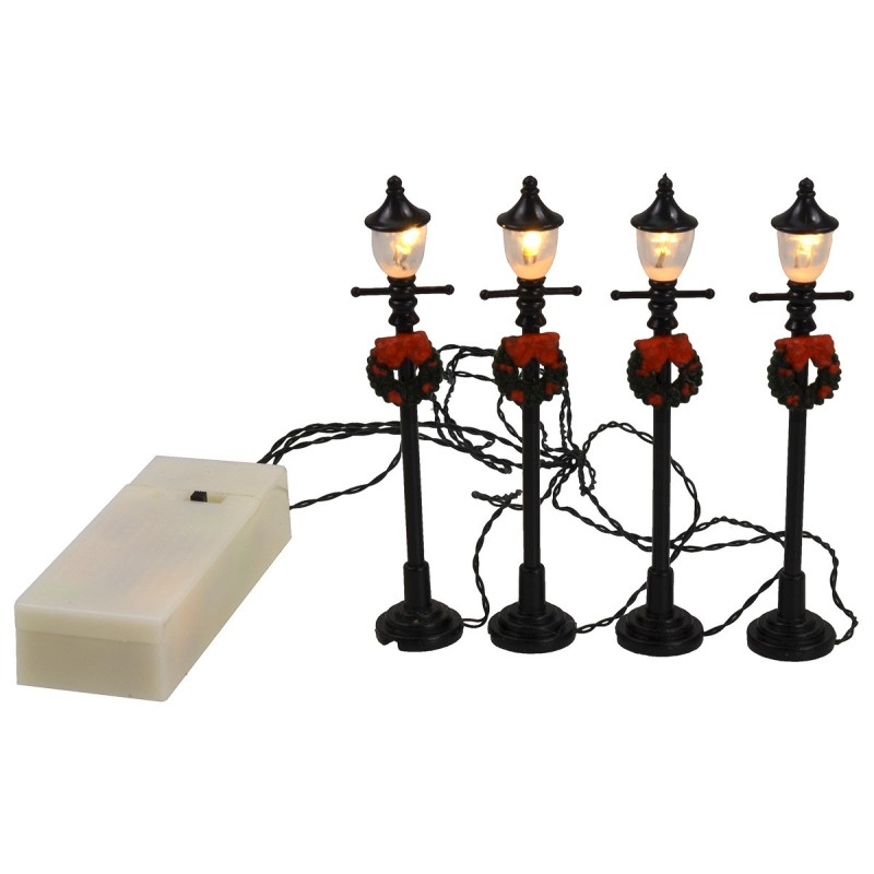 Set of 4 black street lamps with 10 cm battery-operated
