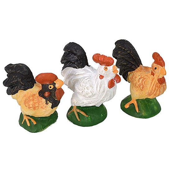 Set con galli e galline in resina per statue da 8-10 cm