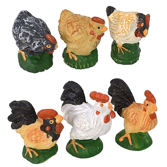 Set de 6 aves de corral en resina para estatuas de 8-10 cm