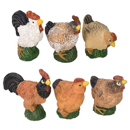 Set of 6 resin gallinaceous for 12 cm statues