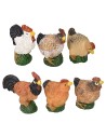 Juego de 6 aves de corral en resina para estatuas de 12 cm