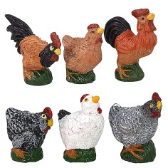 Juego de 6 aves de corral en resina para estatuas de 12 cm