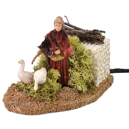 Campesina con gansos doble movimiento Landi Moranduzzo 10 cm