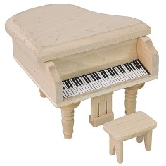 Wooden piano with stool 6.5x5.5x6.5 cm h