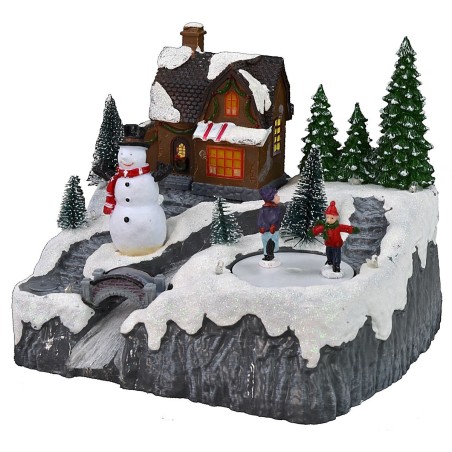 Christmas scenery with river and battery-operated skating rink