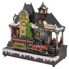 Escenario navideño de estación de tren a pilas. 2