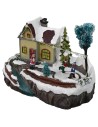 Christmas scene with house and battery-operated skating rink cm