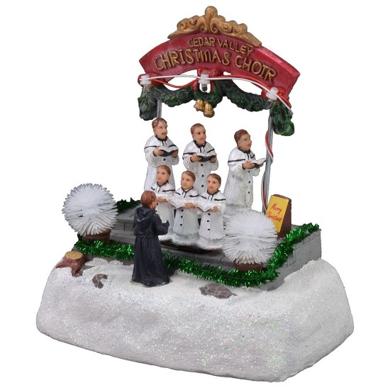 Escenario de coro navideño funcionando con corriente, dimensiones 16x11,5x18 cm (alto).