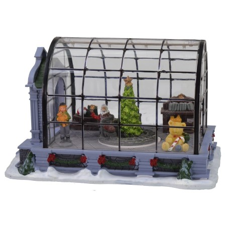 Serra con ambientazione natalizia e slitta di Babbo Natale